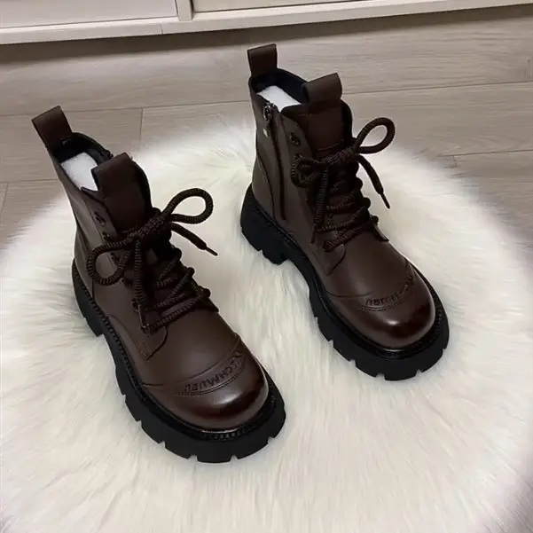 Black Leather Women's Martin Boots 2024 Winter All Match — feature 16