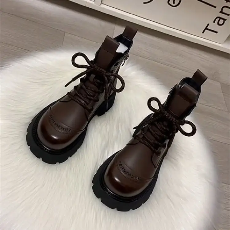 Black Leather Women's Martin Boots 2024 Winter All Match — feature 2