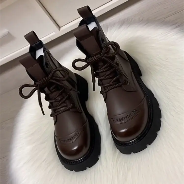 Black Leather Women's Martin Boots 2024 Winter All Match — feature 3