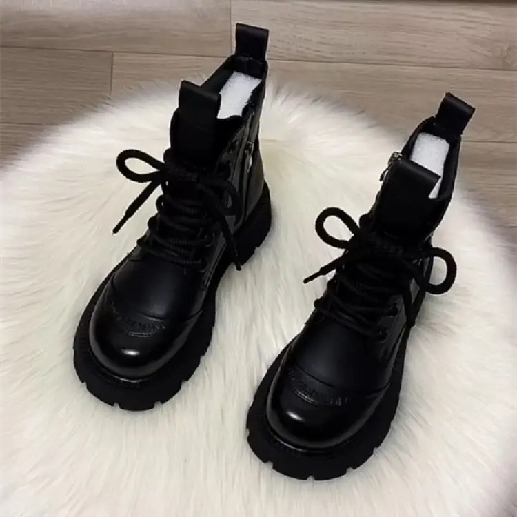 Black Leather Women's Martin Boots 2024 Winter All Match — feature 4