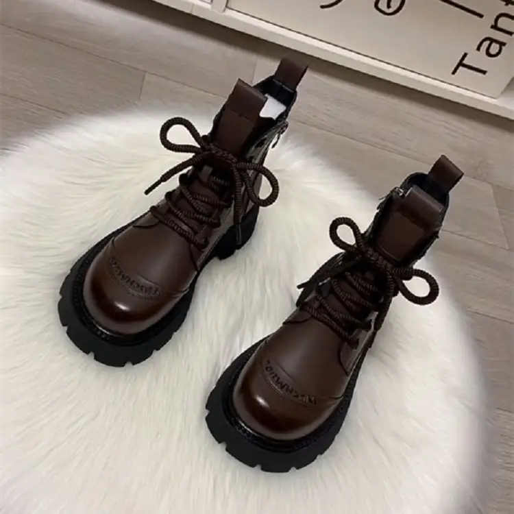 Black Leather Women's Martin Boots 2024 Winter All Match — feature 6