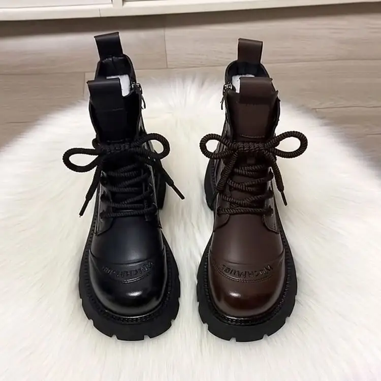 Black Leather Women's Martin Boots 2024 Winter All Match — feature 7