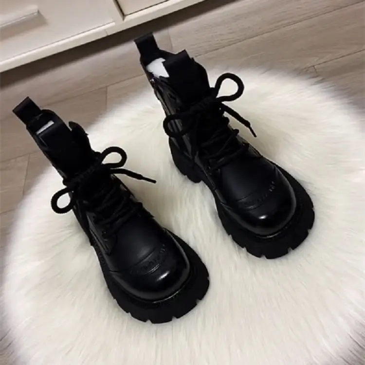 Black Leather Women's Martin Boots 2024 Winter All Match — feature 9