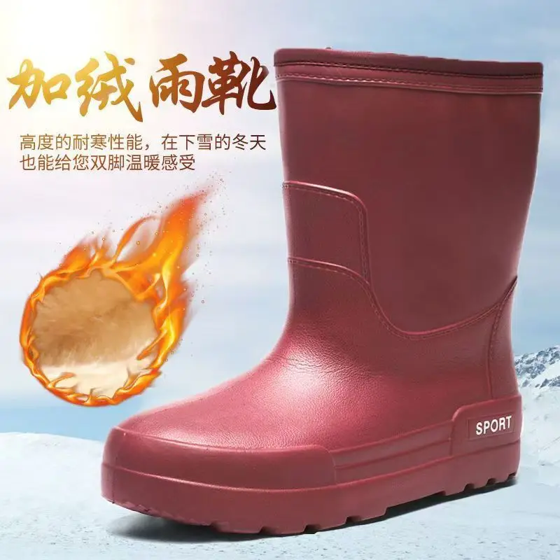 2023 Winter fleece-lined Fishing Shoes Waterproof Snow Rain Shoes Non-slip High Kitchen EVA Warm Boots Lightweight Non-slip - Image 2