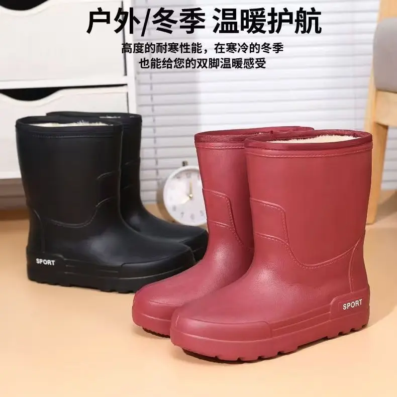 2023 Winter fleece-lined Fishing Shoes Waterproof Snow Rain Shoes Non-slip High Kitchen EVA Warm Boots Lightweight Non-slip - Image 6
