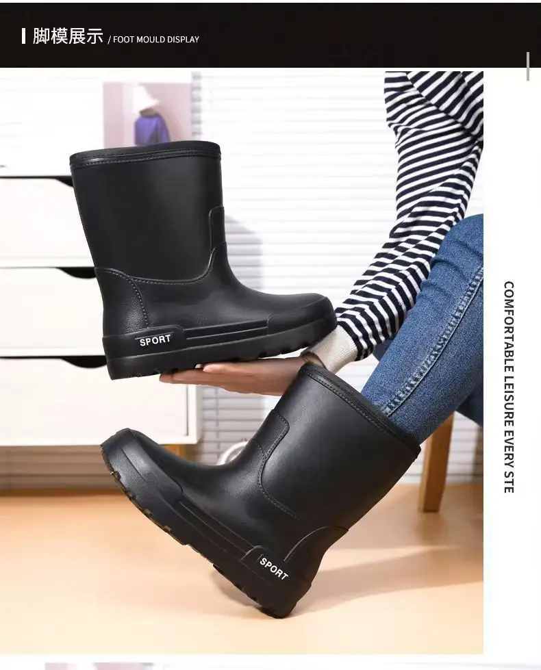 2023 Winter fleece-lined Fishing Shoes Waterproof Snow Rain Shoes Non-slip High Kitchen EVA Warm Boots Lightweight Non-slip — feature 17