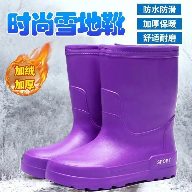 2023 Winter fleece-lined Fishing Shoes Waterproof Snow Rain Shoes Non-slip High Kitchen EVA Warm Boots Lightweight Non-slip — feature 2
