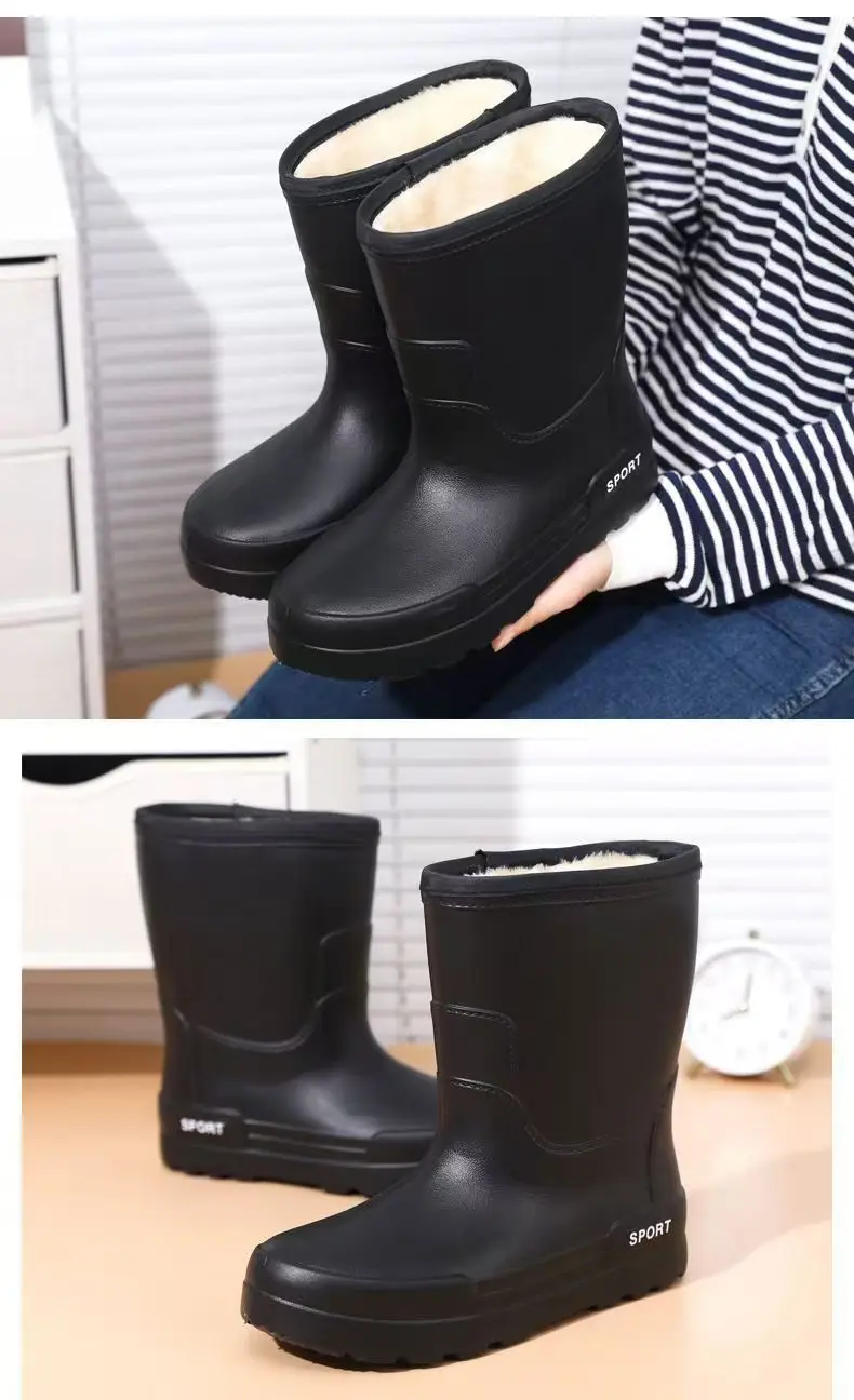 2023 Winter fleece-lined Fishing Shoes Waterproof Snow Rain Shoes Non-slip High Kitchen EVA Warm Boots Lightweight Non-slip — feature 20