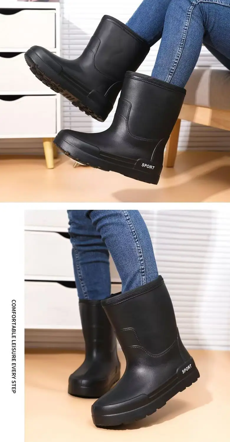 2023 Winter fleece-lined Fishing Shoes Waterproof Snow Rain Shoes Non-slip High Kitchen EVA Warm Boots Lightweight Non-slip — feature 21