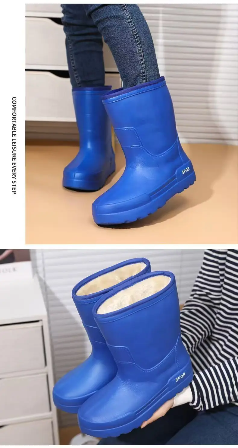 2023 Winter fleece-lined Fishing Shoes Waterproof Snow Rain Shoes Non-slip High Kitchen EVA Warm Boots Lightweight Non-slip — feature 23