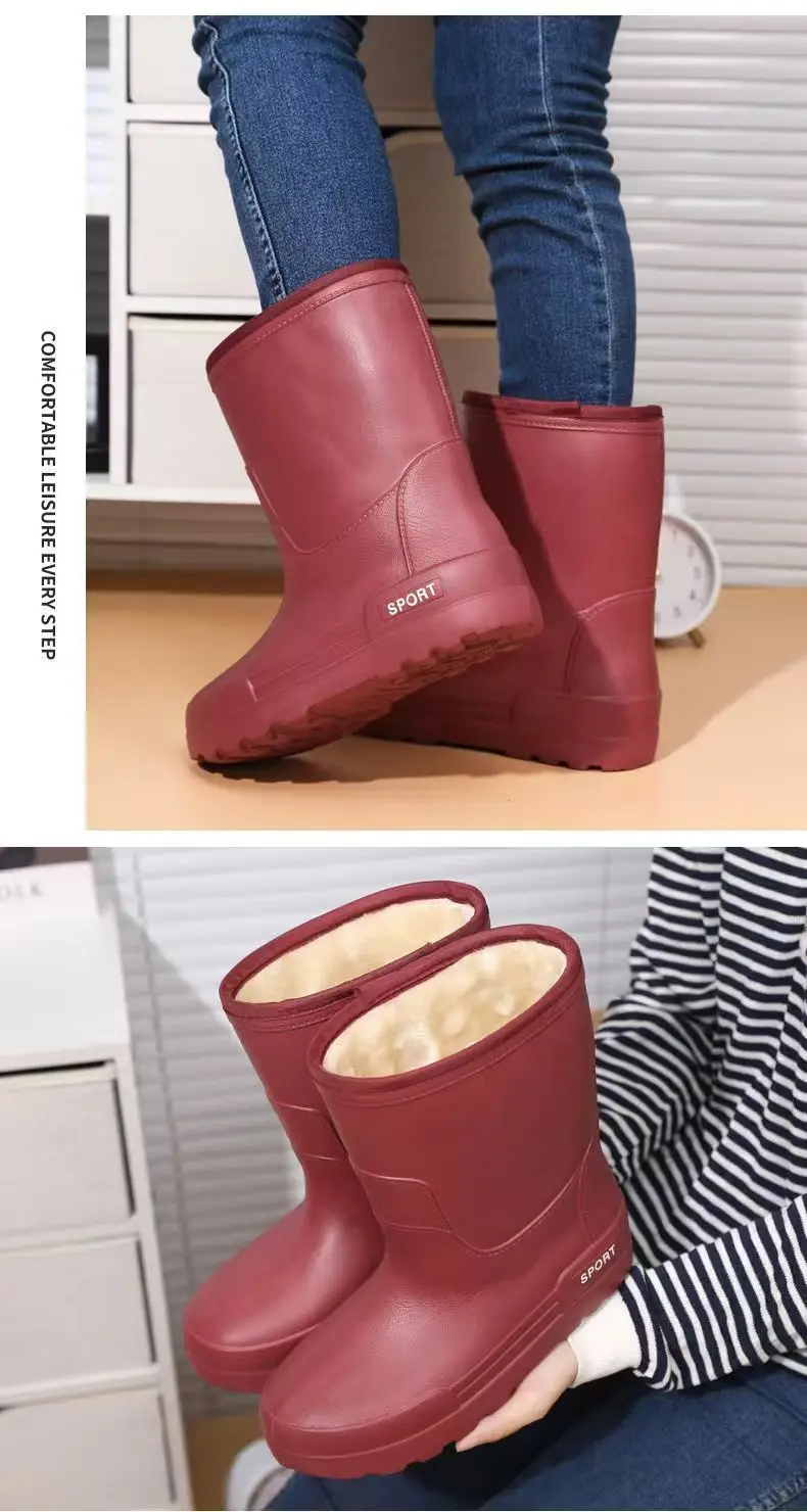 2023 Winter fleece-lined Fishing Shoes Waterproof Snow Rain Shoes Non-slip High Kitchen EVA Warm Boots Lightweight Non-slip — feature 25