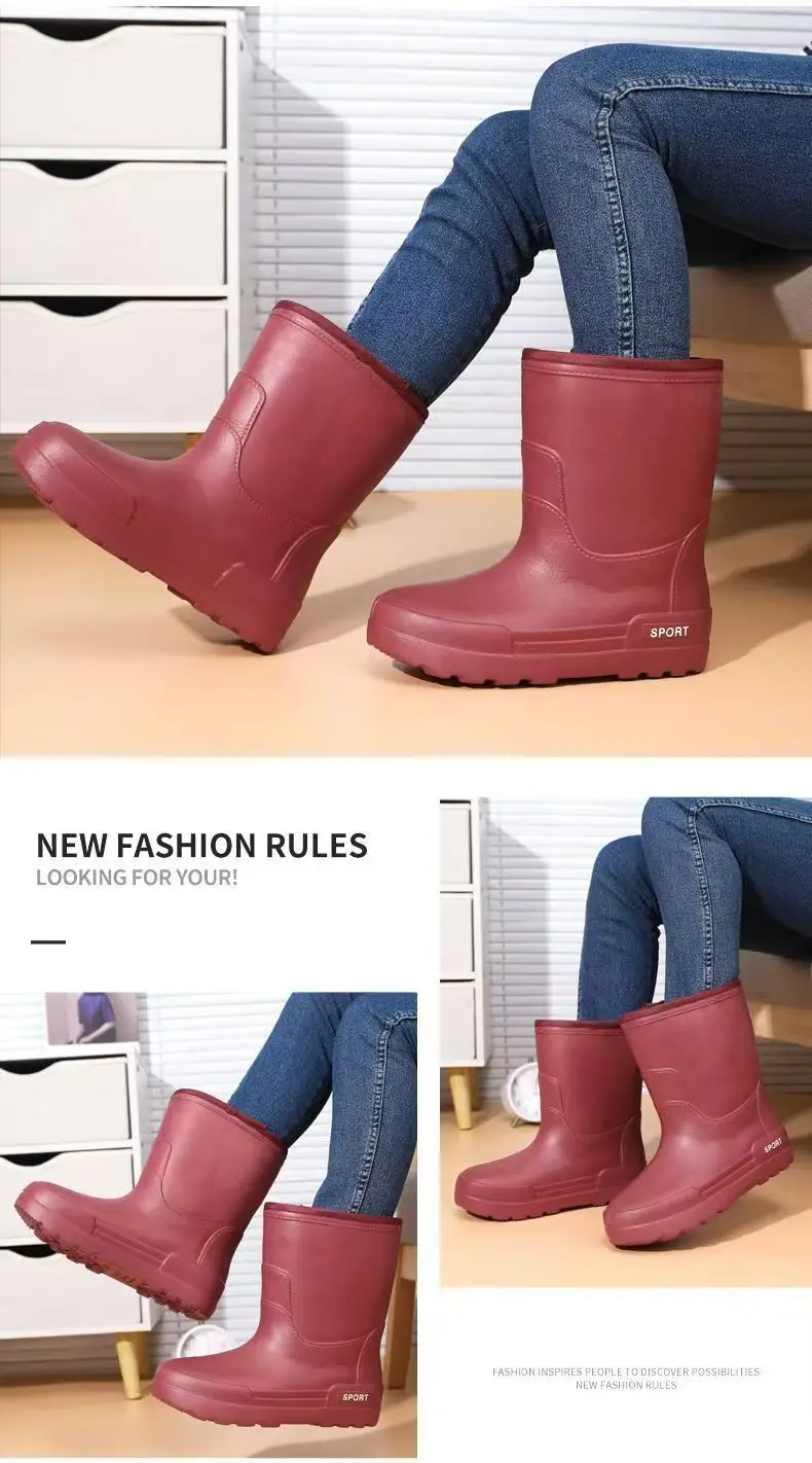 2023 Winter fleece-lined Fishing Shoes Waterproof Snow Rain Shoes Non-slip High Kitchen EVA Warm Boots Lightweight Non-slip — feature 26