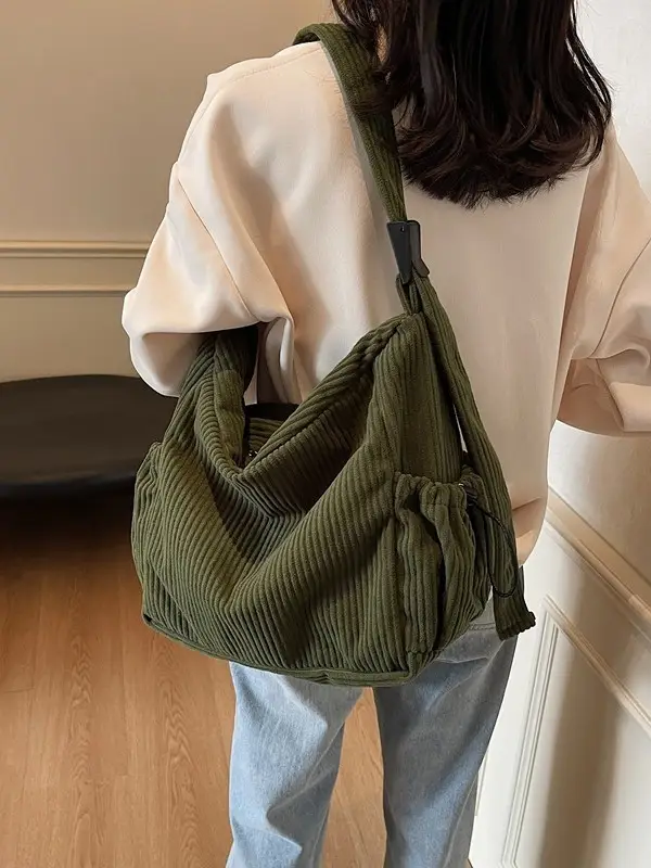 Green Corduroy Crossbody Bag for Women Large Capacity - Image 7