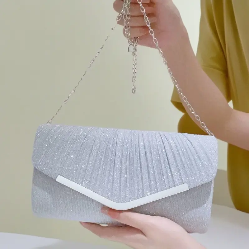 New Shiny Pleated Large Capacity Handbag Princess Bag Crossbody Bag Evening Bag Gift Bag KTV Handbag Small - Image 5
