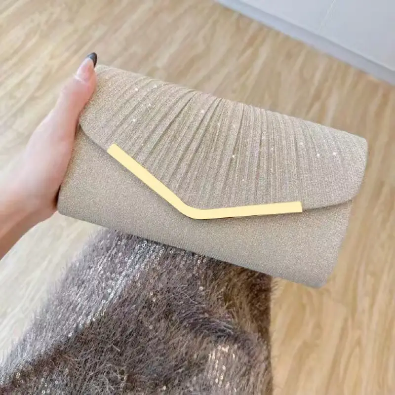 New Shiny Pleated Large Capacity Handbag Princess Bag Crossbody Bag Evening Bag Gift Bag KTV Handbag Small - Image 7