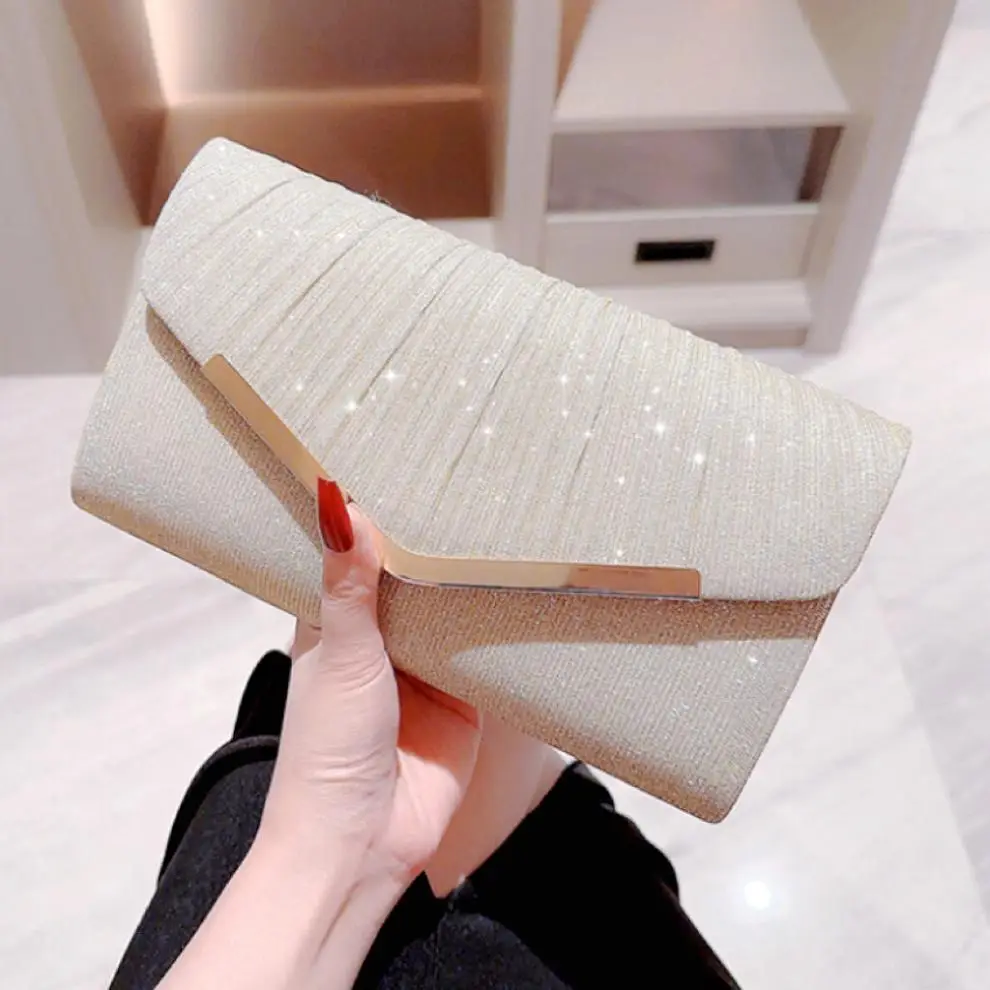 New Shiny Pleated Large Capacity Handbag Princess Bag Crossbody Bag Evening Bag Gift Bag KTV Handbag Small — feature 11