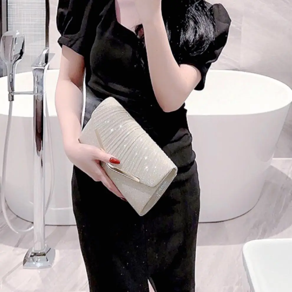 New Shiny Pleated Large Capacity Handbag Princess Bag Crossbody Bag Evening Bag Gift Bag KTV Handbag Small — feature 13