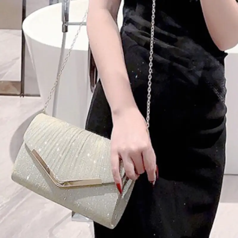 New Shiny Pleated Large Capacity Handbag Princess Bag Crossbody Bag Evening Bag Gift Bag KTV Handbag Small — feature 14