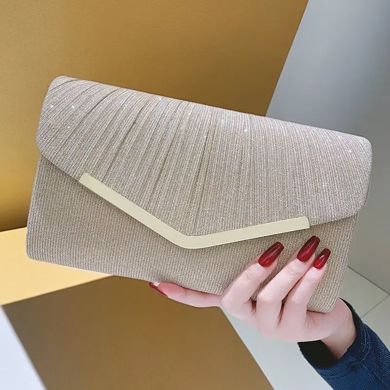 New Shiny Pleated Large Capacity Handbag Princess Bag Crossbody Bag Evening Bag Gift Bag KTV Handbag Small — feature 8