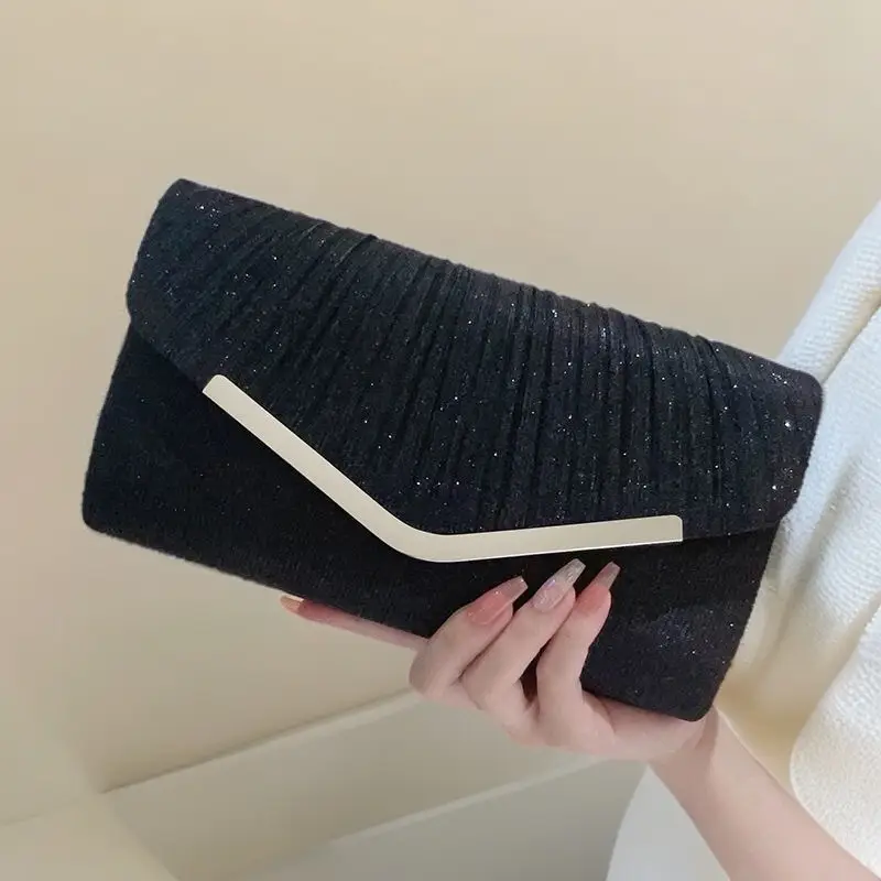 New Shiny Pleated Large Capacity Handbag Princess Bag Crossbody Bag Evening Bag Gift Bag KTV Handbag Small - Image 3