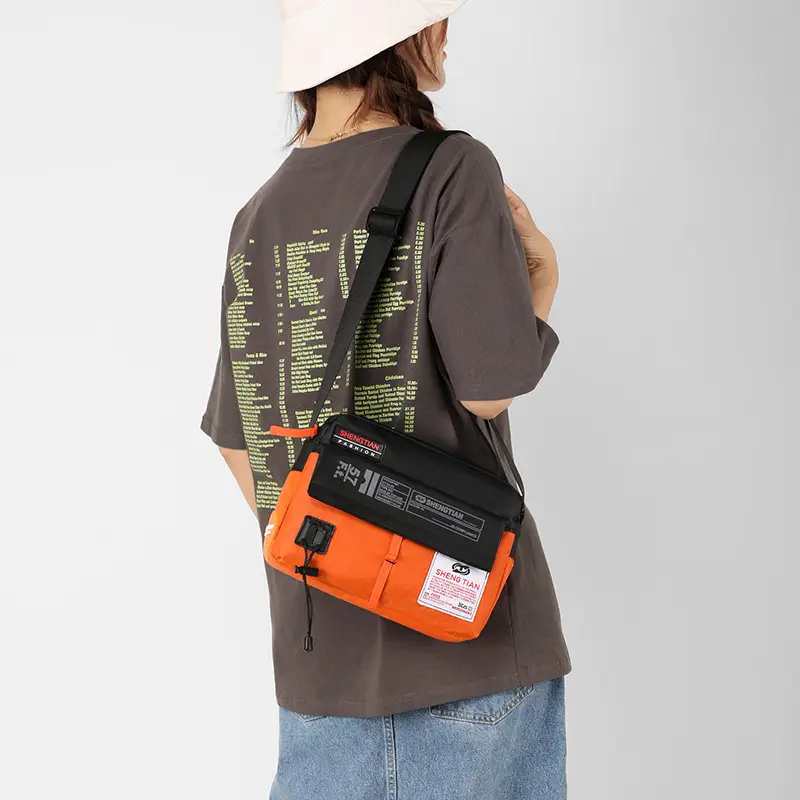 Men's Korean Style Waterproof Crossbody Bag Blue Orange - Image 8