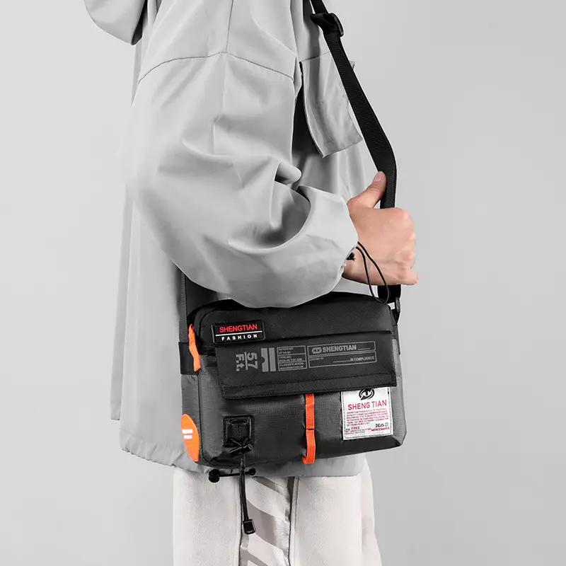 Men's Korean Style Waterproof Crossbody Bag Blue Orange - Image 9