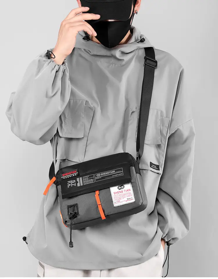 Men's Korean Style Waterproof Crossbody Bag Blue Orange — feature 1