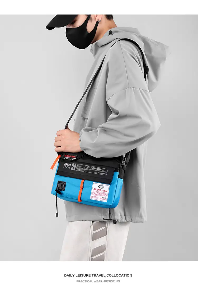 Men's Korean Style Waterproof Crossbody Bag Blue Orange — feature 4