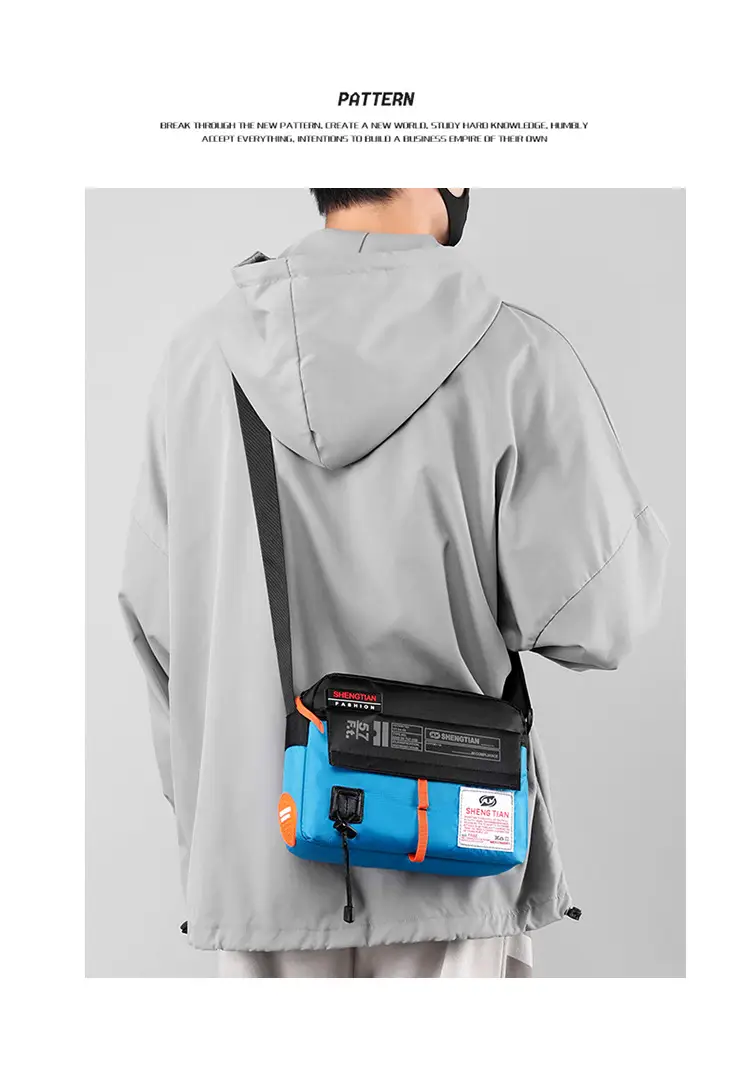 Men's Korean Style Waterproof Crossbody Bag Blue Orange — feature 6