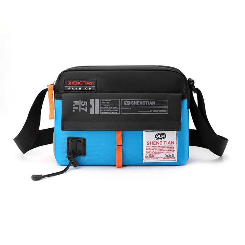 Men's Korean Style Waterproof Crossbody Bag Blue Orange - Image 4