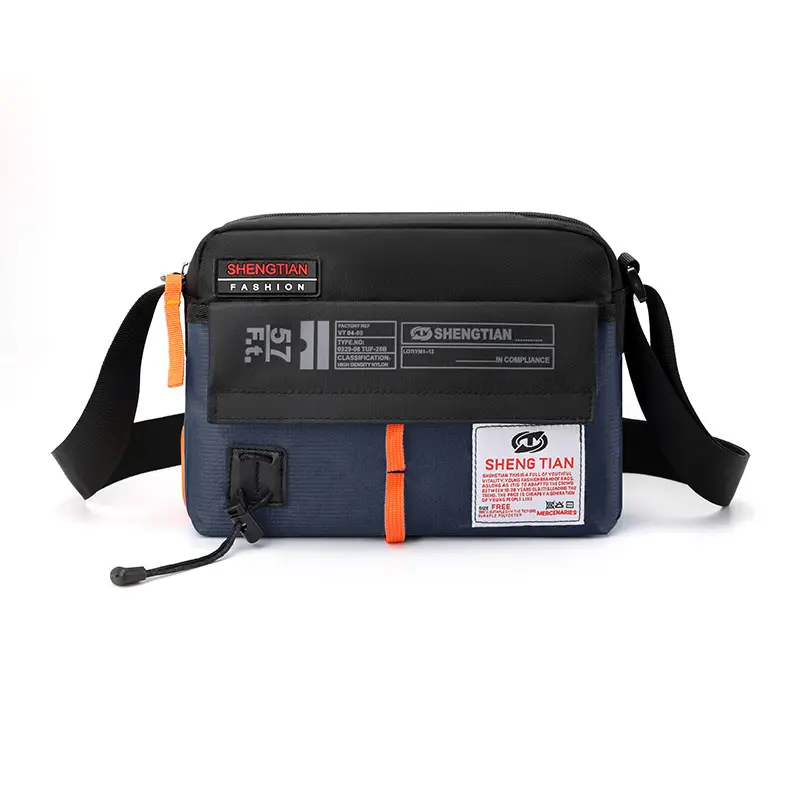 Men's Korean Style Waterproof Crossbody Bag Blue Orange - Image 5