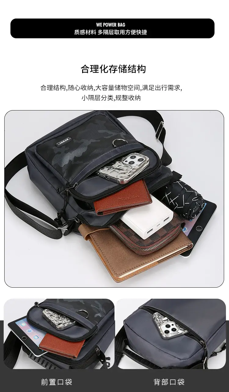Men's Camouflage Satchel Backpack Black Crossbody — feature 5