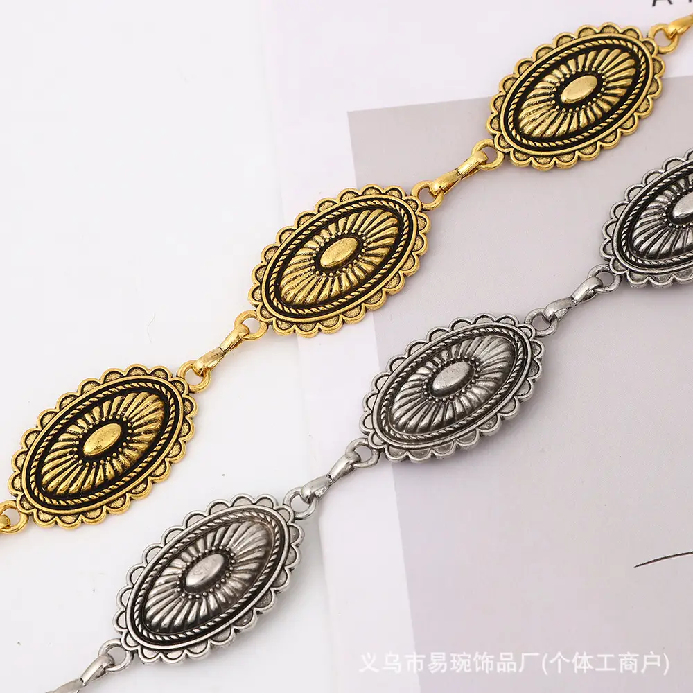 Vintage Ethnic Carved Chain Necklace Set Gold Silver - Image 3