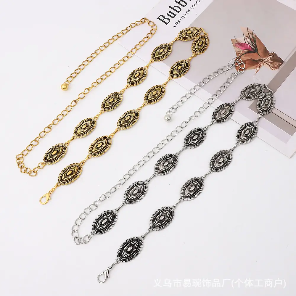 Vintage Ethnic Carved Chain Necklace Set Gold Silver - Image 4