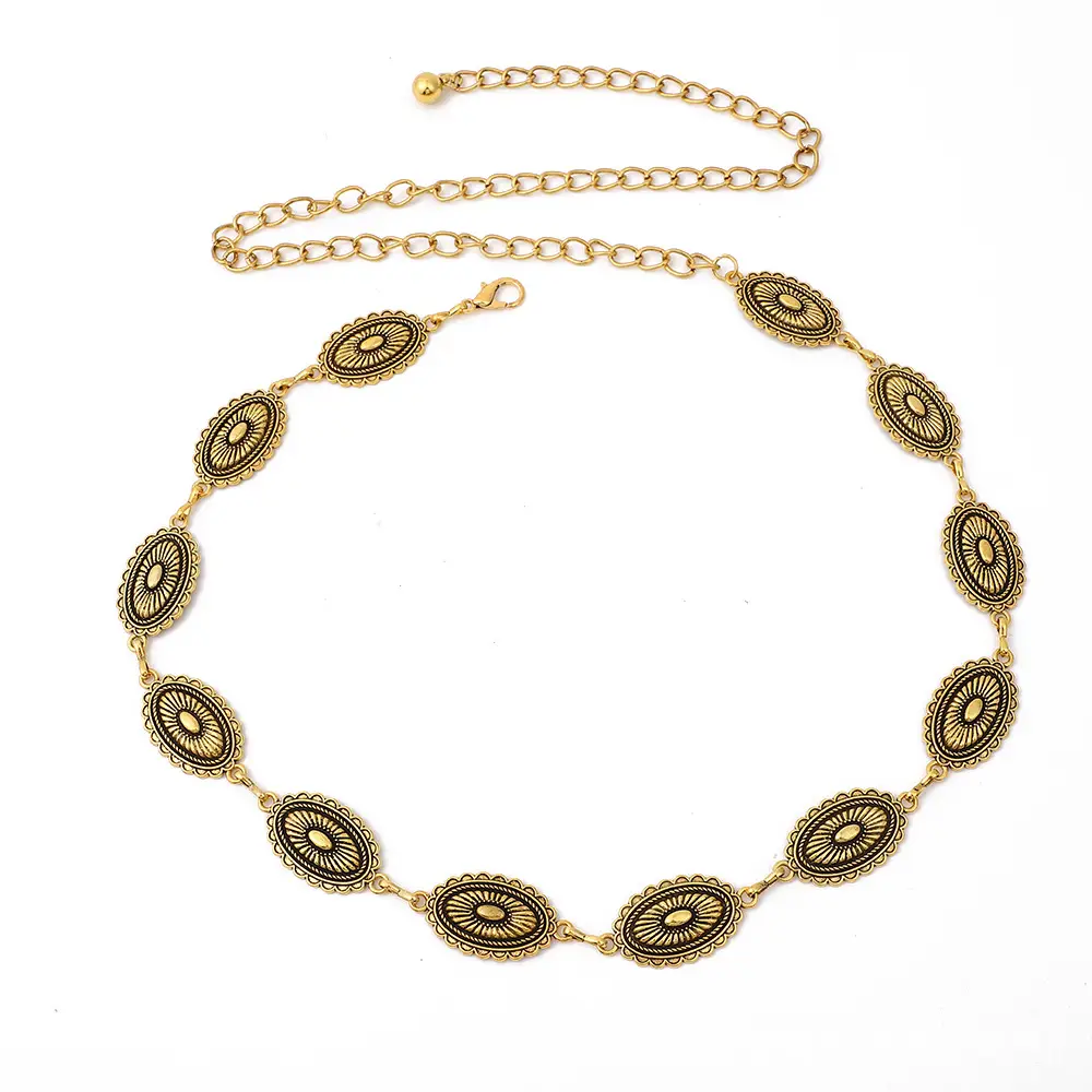 Vintage Ethnic Carved Chain Necklace Set Gold Silver — feature 5