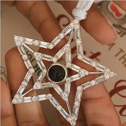 Five Pointed Star Photo Pendant with Full Diamond Design