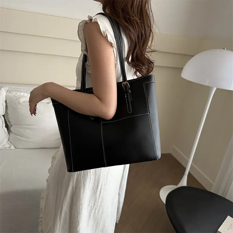 Black Leather Large Capacity Shoulder Bag 2024 - Image 6