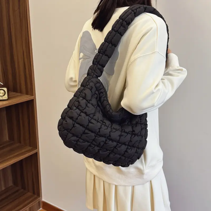 Black Cloud Pleated Shoulder Bag for Women - Image 7