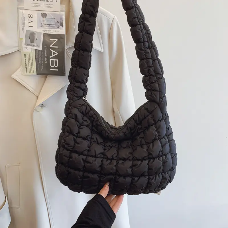 Black Cloud Pleated Shoulder Bag for Women - Image 8