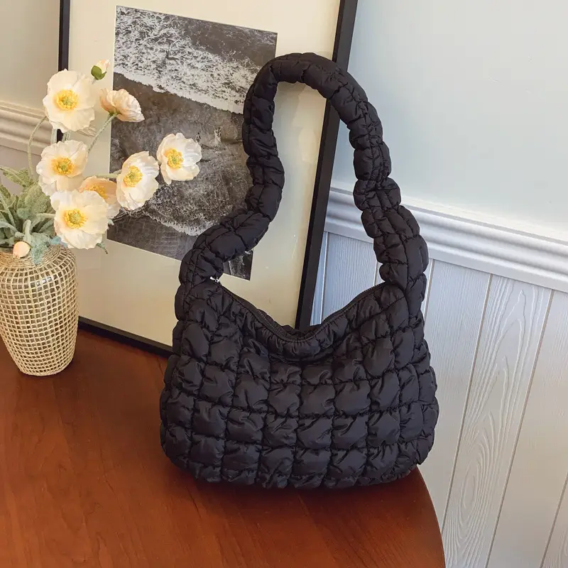 Black Cloud Pleated Shoulder Bag for Women - Image 9
