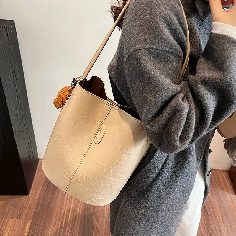 Korean Style Brown Bucket Bag for Women - Image 8
