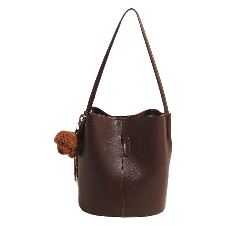 Korean Style Brown Bucket Bag for Women - Image 11