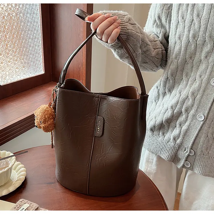 Korean Style Brown Bucket Bag for Women — feature 17