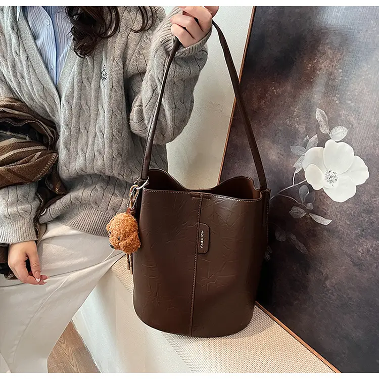 Korean Style Brown Bucket Bag for Women — feature 19
