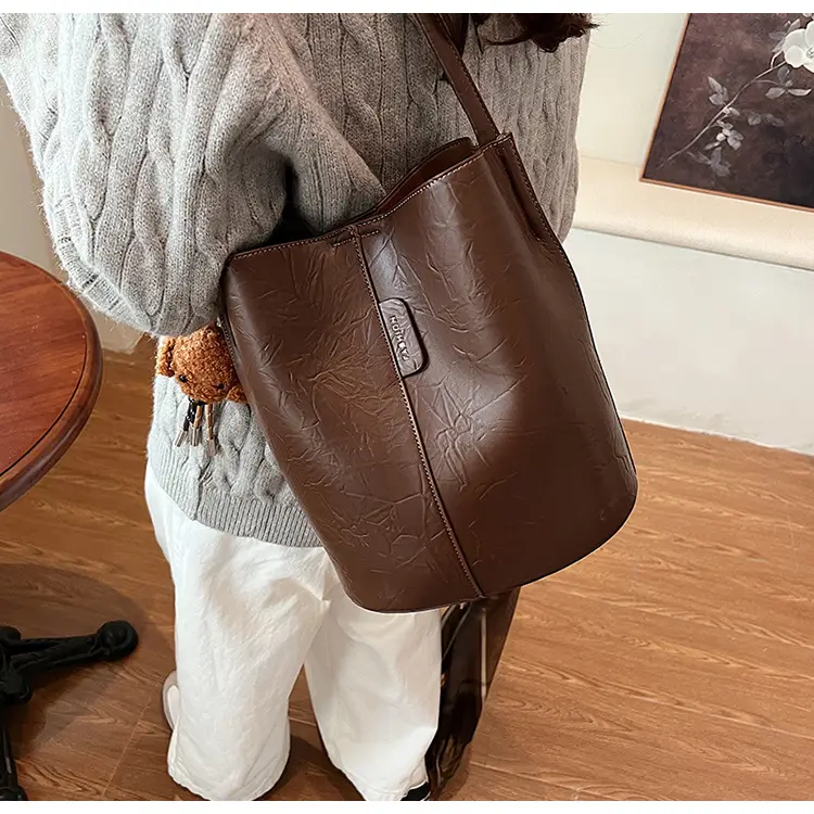 Korean Style Brown Bucket Bag for Women — feature 22