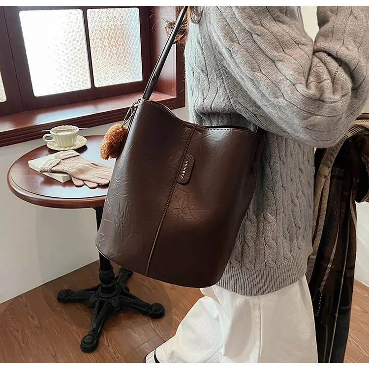 Korean Style Brown Bucket Bag for Women — feature 24
