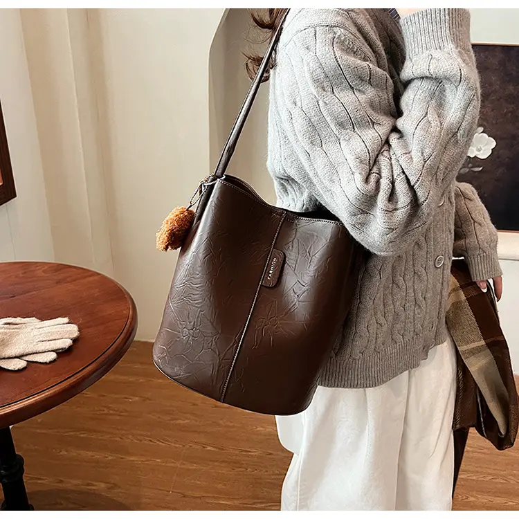 Korean Style Brown Bucket Bag for Women — feature 25
