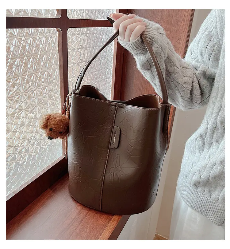 Korean Style Brown Bucket Bag for Women — feature 3