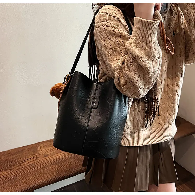 Korean Style Brown Bucket Bag for Women — feature 44