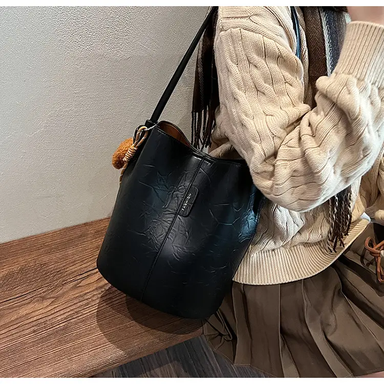 Korean Style Brown Bucket Bag for Women — feature 45